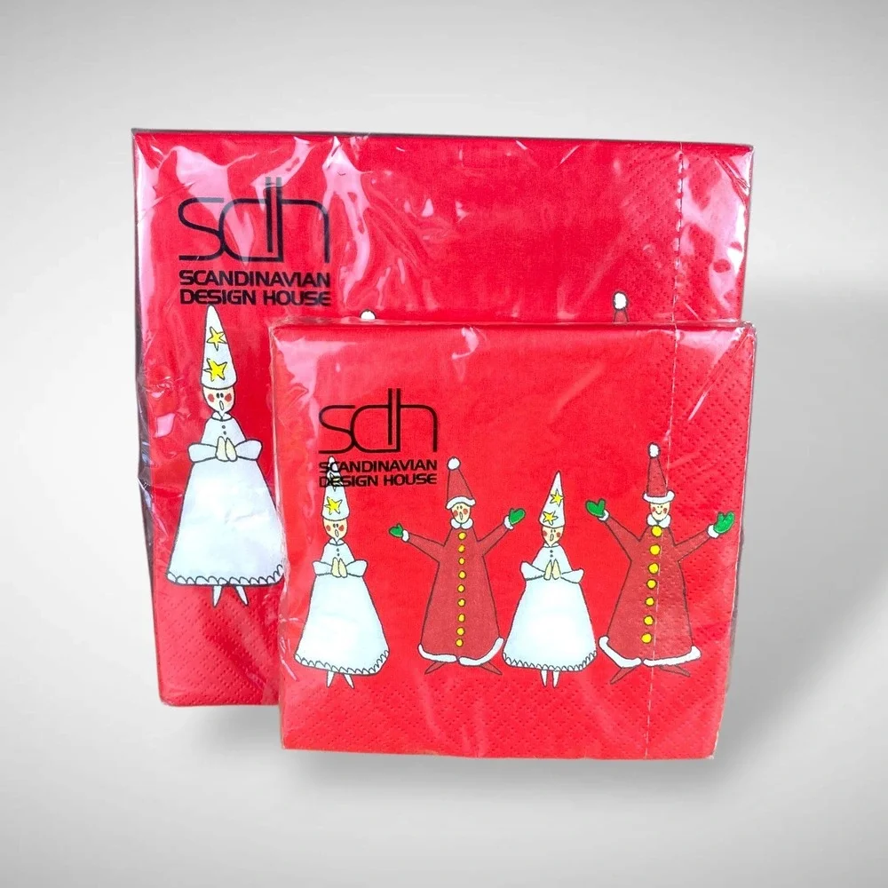Scandinavian NOS Paper Napkins & Coasters Vintage Dala Horse Gnomes Lucia‎